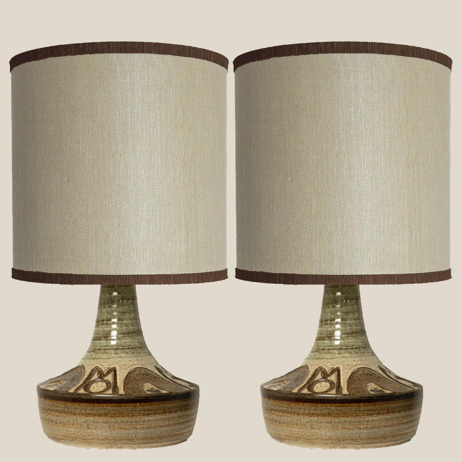 Beautiful ceramic table lamp by Noomi Backhausen for Soholm, Denmark 1960s. Combined with a custom made lampshade by R. Houben.

The green and brown ceramics and the beige lampshade with lovely trimming) complement each other very well and