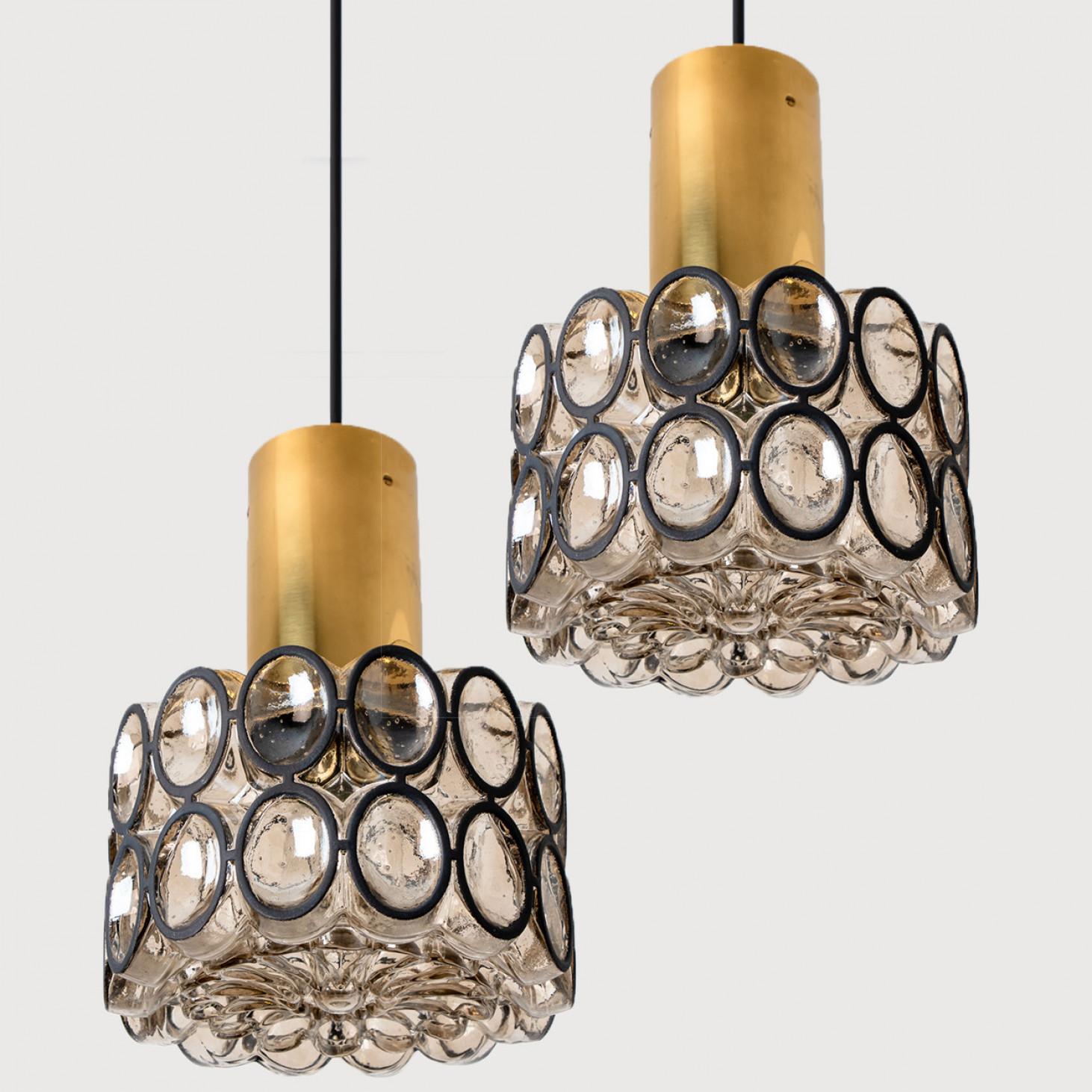 Mid-Century Modern 1 of the 2 Circle Iron and Bubble Glass Chandeliers by Limburg, 1960s For Sale