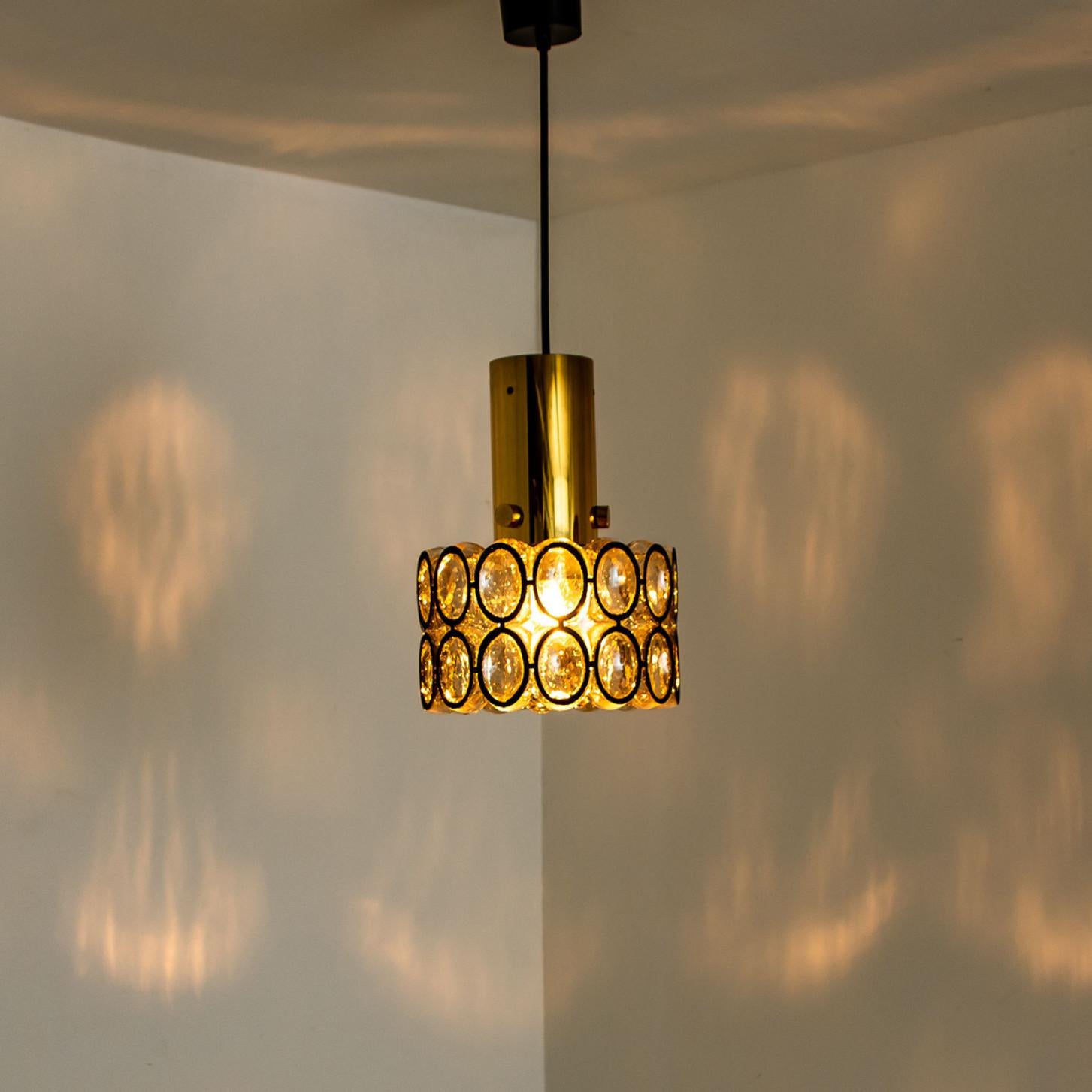 Brass 1 of the 2 Circle Iron and Bubble Glass Chandeliers by Limburg, 1960s For Sale