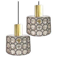1 of the 2 Circle Iron and Bubble Glass Chandeliers by Limburg, 1960s