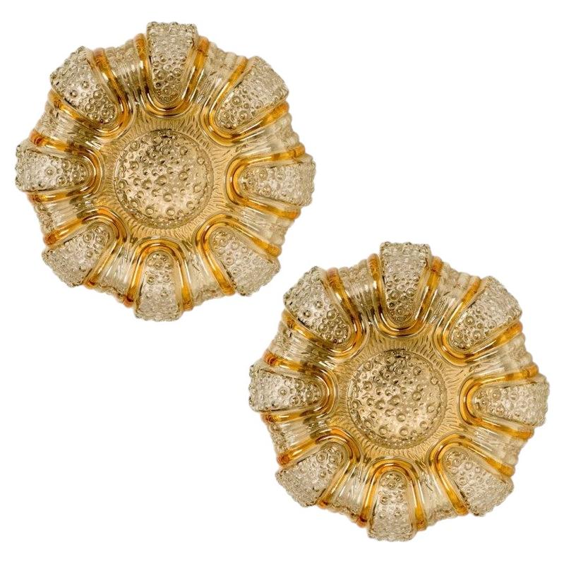 1 of the 2 Clear and Amber Glass Flush Mounts in Style of Helena Tynell, 1960 For Sale