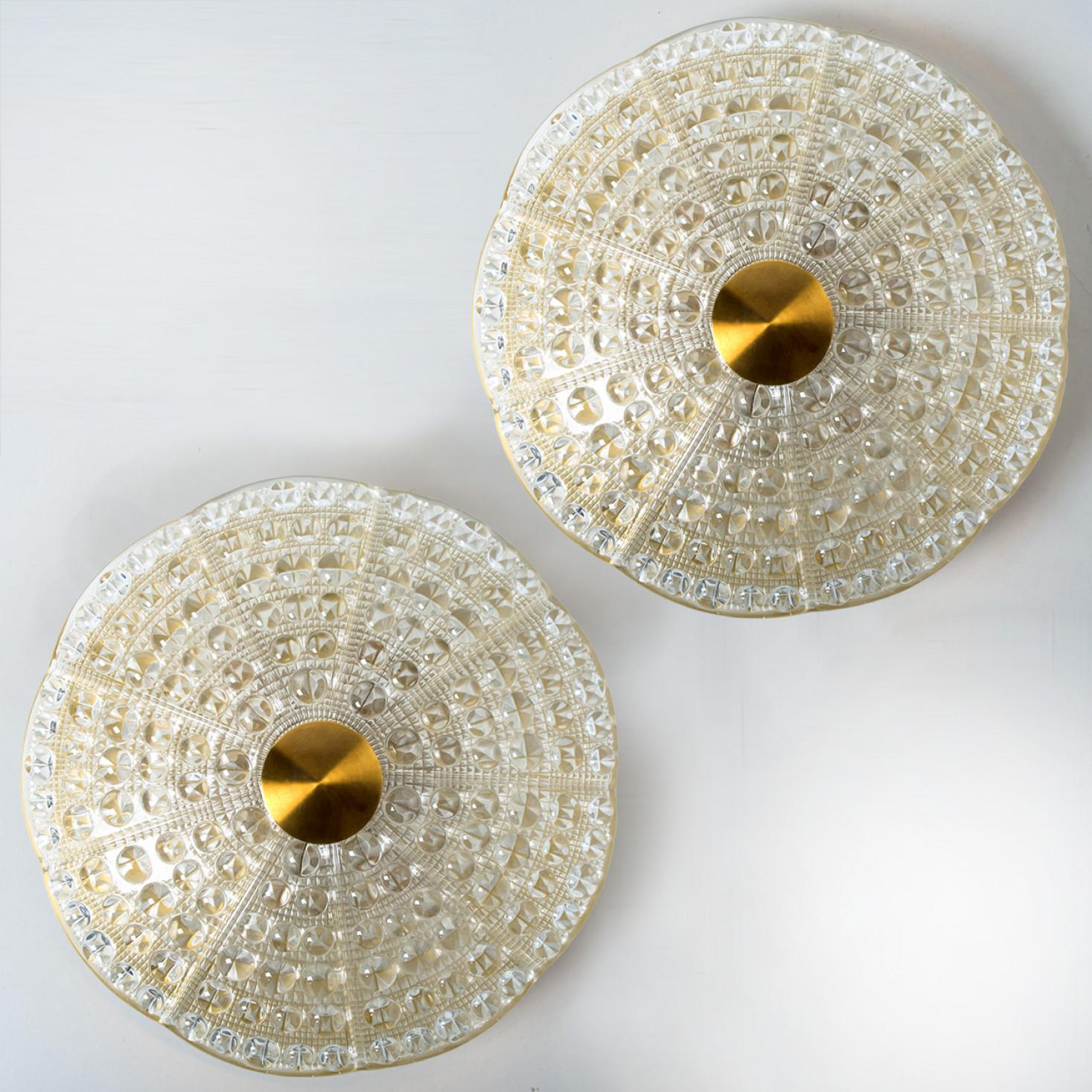 Other 1 of the 2 Clear Gold Brass Glass Flush Mount wall lights, Fagerlund, 1960s For Sale