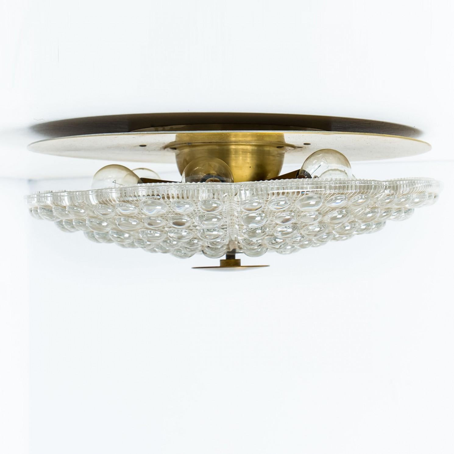 20th Century 1 of the 2 Clear Gold Brass Glass Flush Mount wall lights, Fagerlund, 1960s For Sale