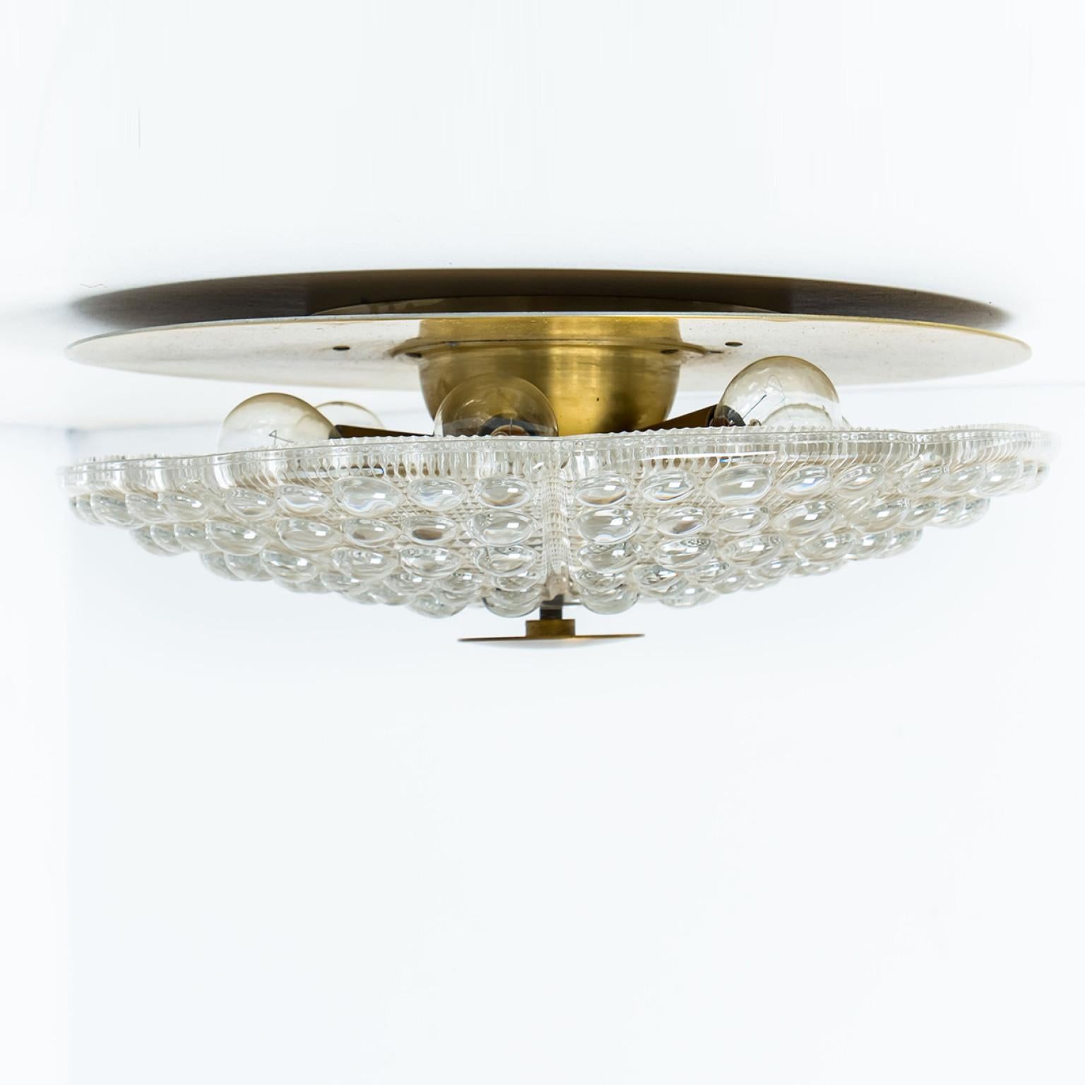 1 of the 2 Clear Gold Brass Glass Flush Mount wall lights, Fagerlund, 1960s For Sale 1
