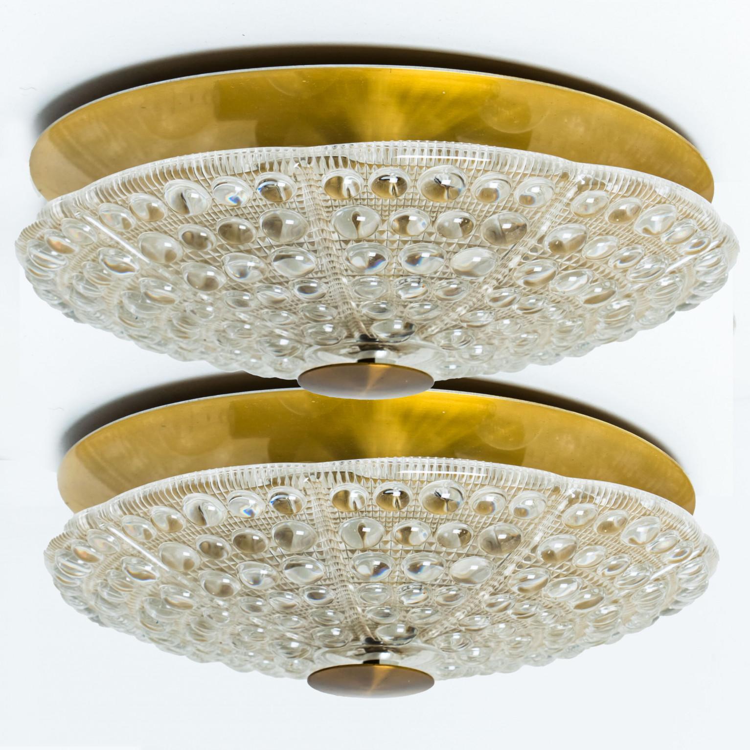 1 of the 2 Clear Gold Brass Glass Flush Mount wall lights, Fagerlund, 1960s For Sale 1