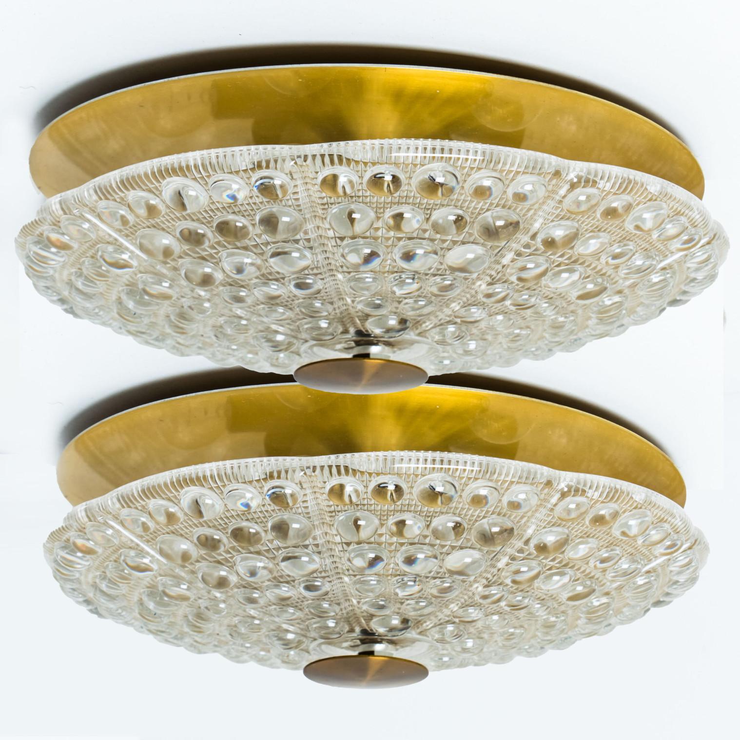 1 of the 2 Clear Gold Brass Glass Flush Mount wall lights, Fagerlund, 1960s For Sale 2