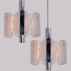 1 of the 2 Clear Ribbed Glass Pendant Lamps by Kaiser Leuchten, Germany