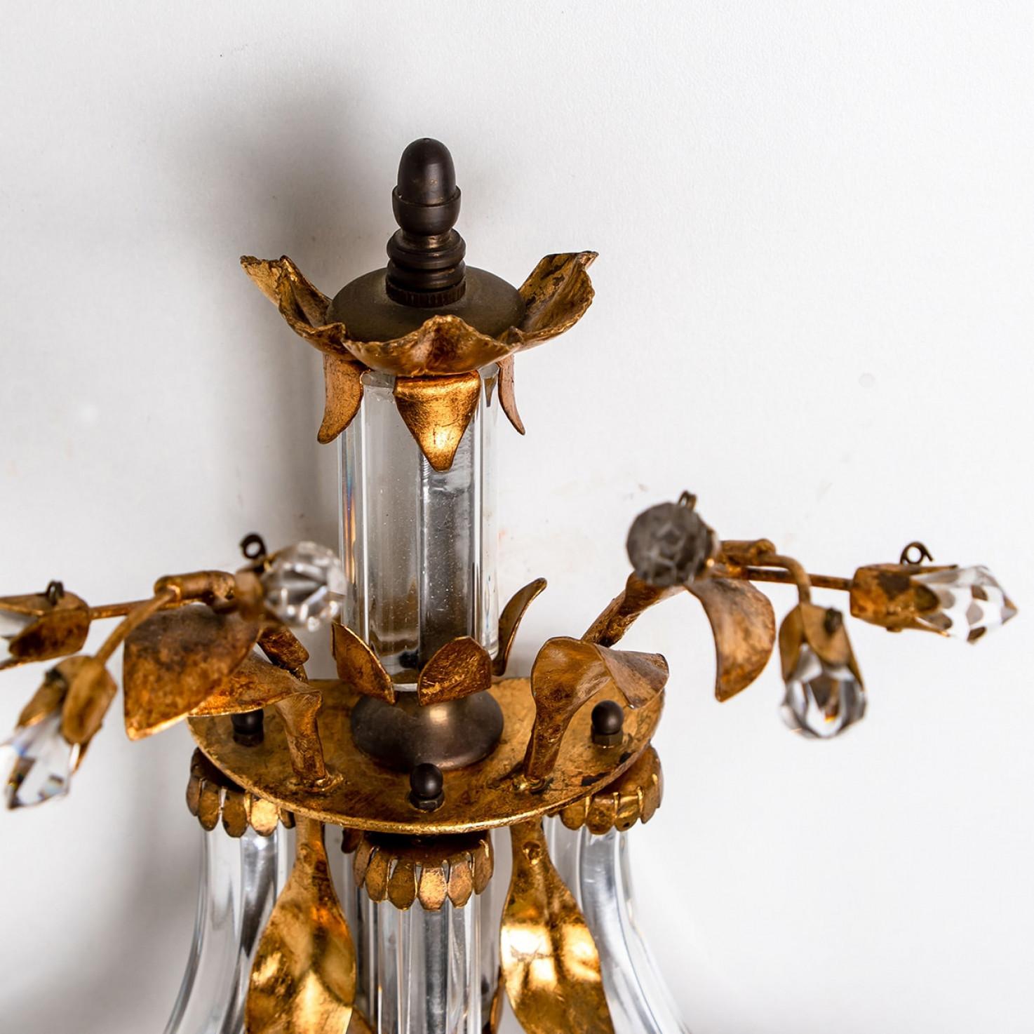 1 of the 2 Crystal and Brass Wall Sconces by Palwa, 1960s, Germany For Sale 5