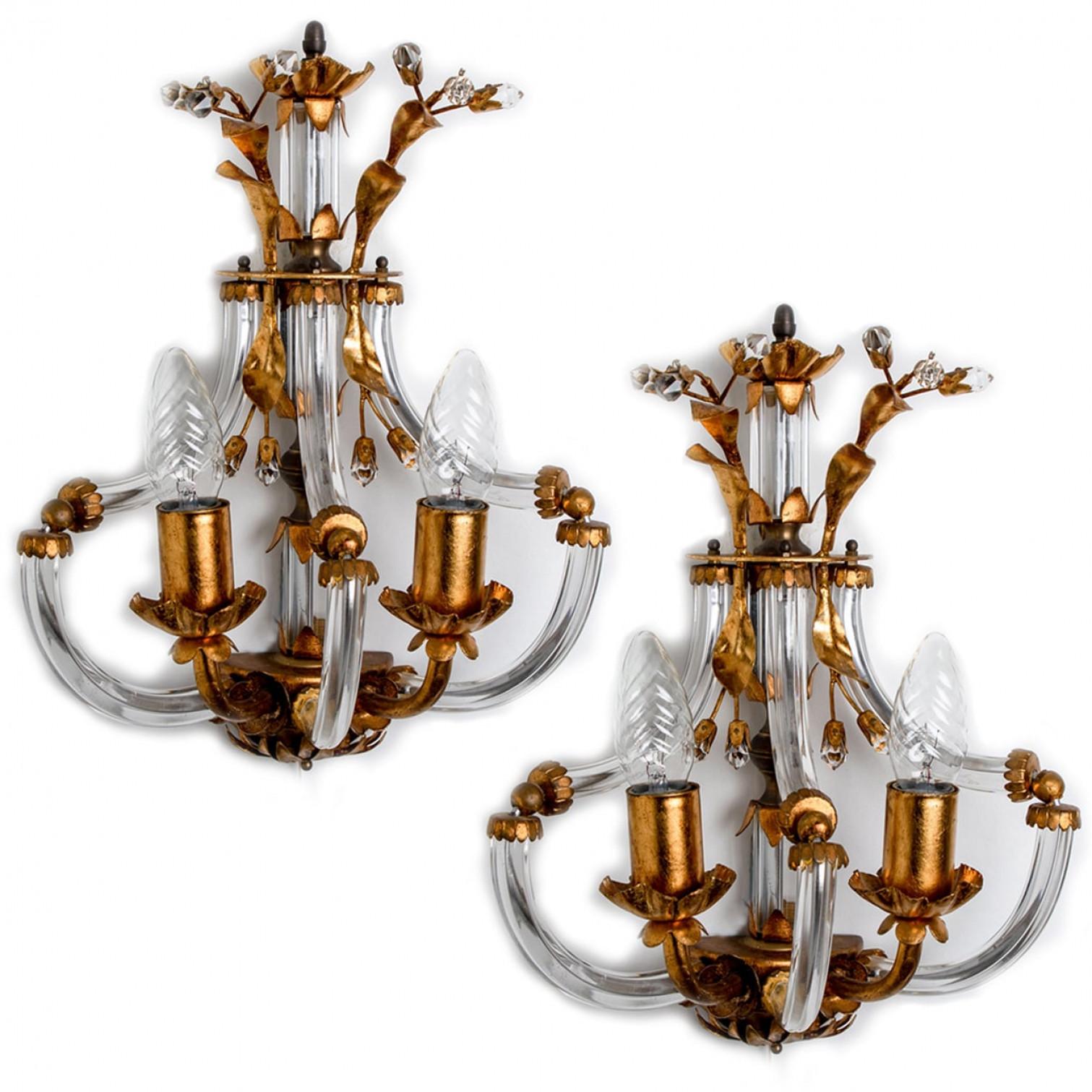 1 of the 2 Crystal and Brass Wall Sconces by Palwa, 1960s, Germany For Sale 6