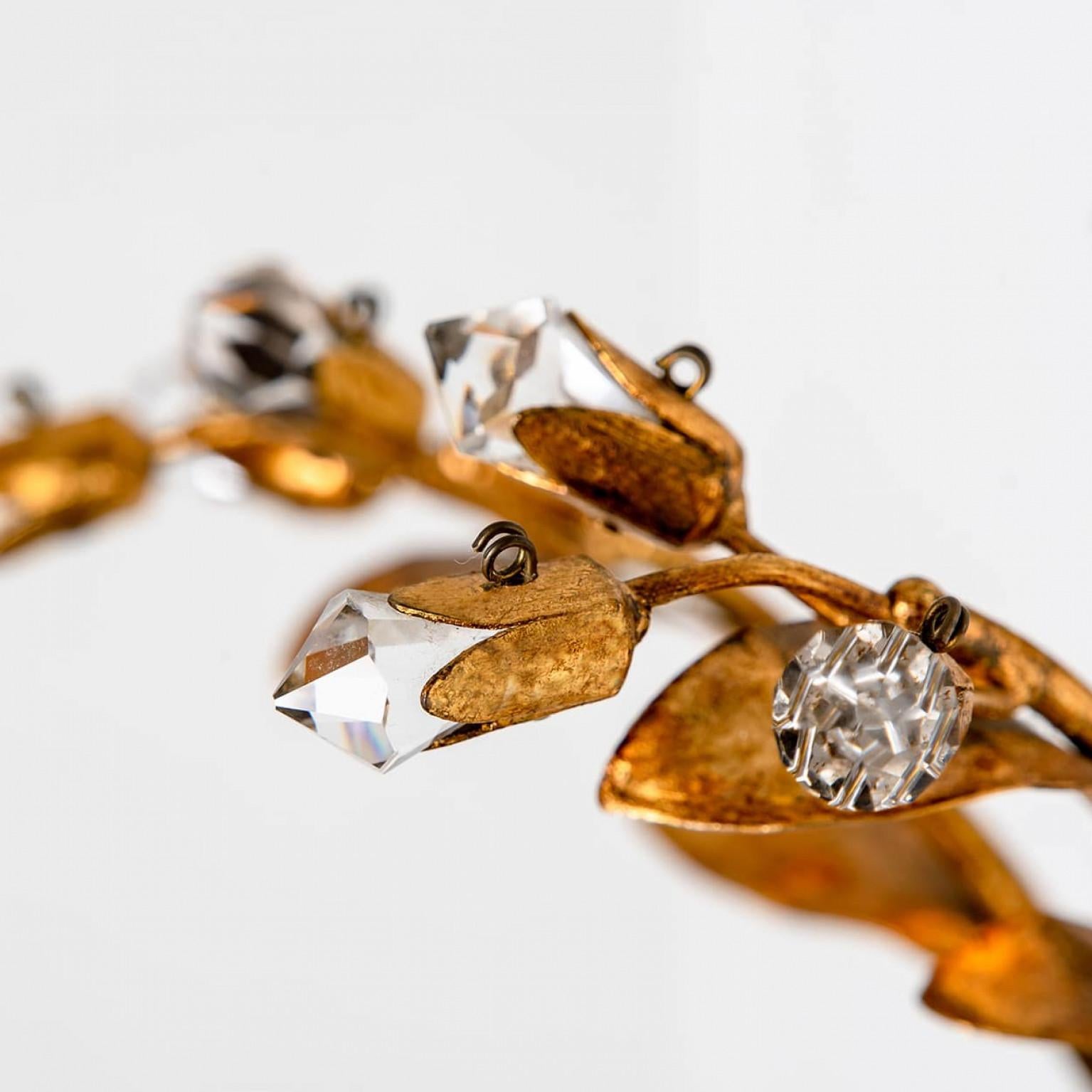 1 of the 2 Crystal and Brass Wall Sconces by Palwa, 1960s, Germany In Good Condition For Sale In Rijssen, NL