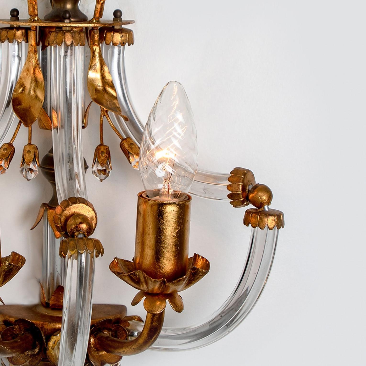 1 of the 2 Crystal and Brass Wall Sconces by Palwa, 1960s, Germany For Sale 1
