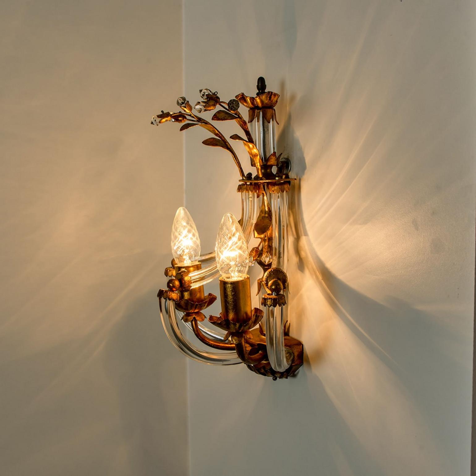 1 of the 2 Crystal and Brass Wall Sconces by Palwa, 1960s, Germany For Sale 3