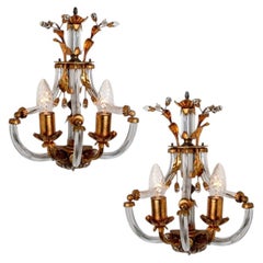 1 of the 2 Crystal and Brass Wall Sconces by Palwa, 1960s, Germany