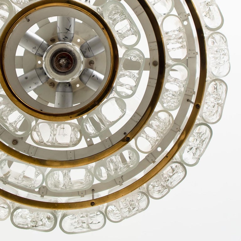 1 of the 2 Cylindrical 3 Tier Ice Glass Chandelier by Doria, 1960s 3