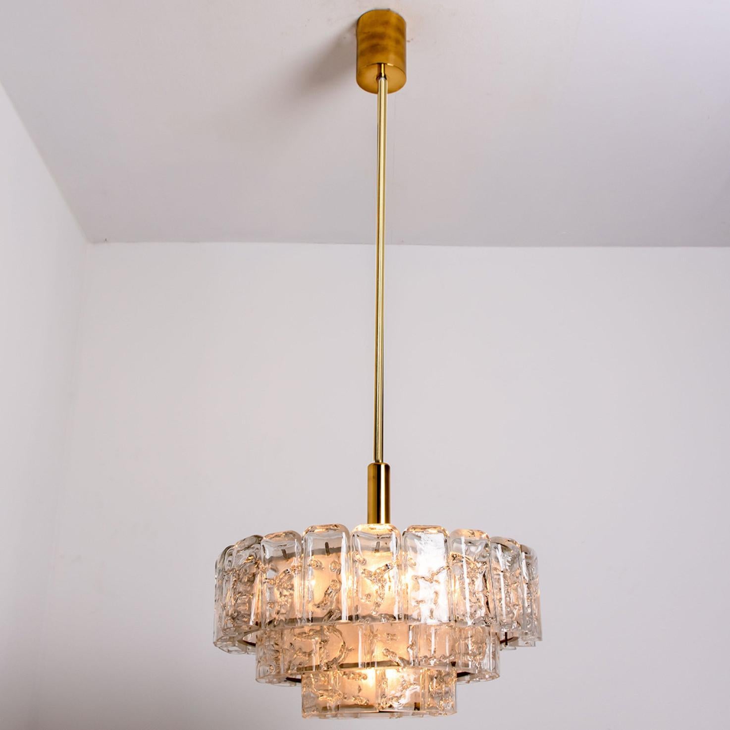 1 of the 2 Cylindrical 3 Tier Ice Glass Chandelier by Doria,  1960s For Sale 6