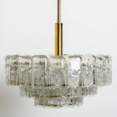 1 of the 2 Cylindrical 3 Tier Ice Glass Chandelier by Doria, 1960s