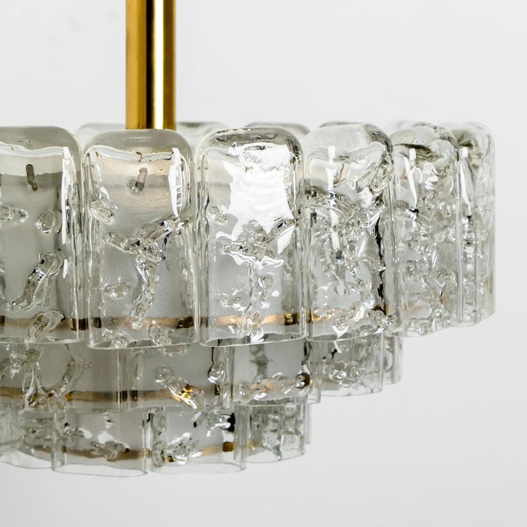 Other 1 of the 2 Cylindrical 3 Tier Ice Glass Chandelier by Doria, 1960s