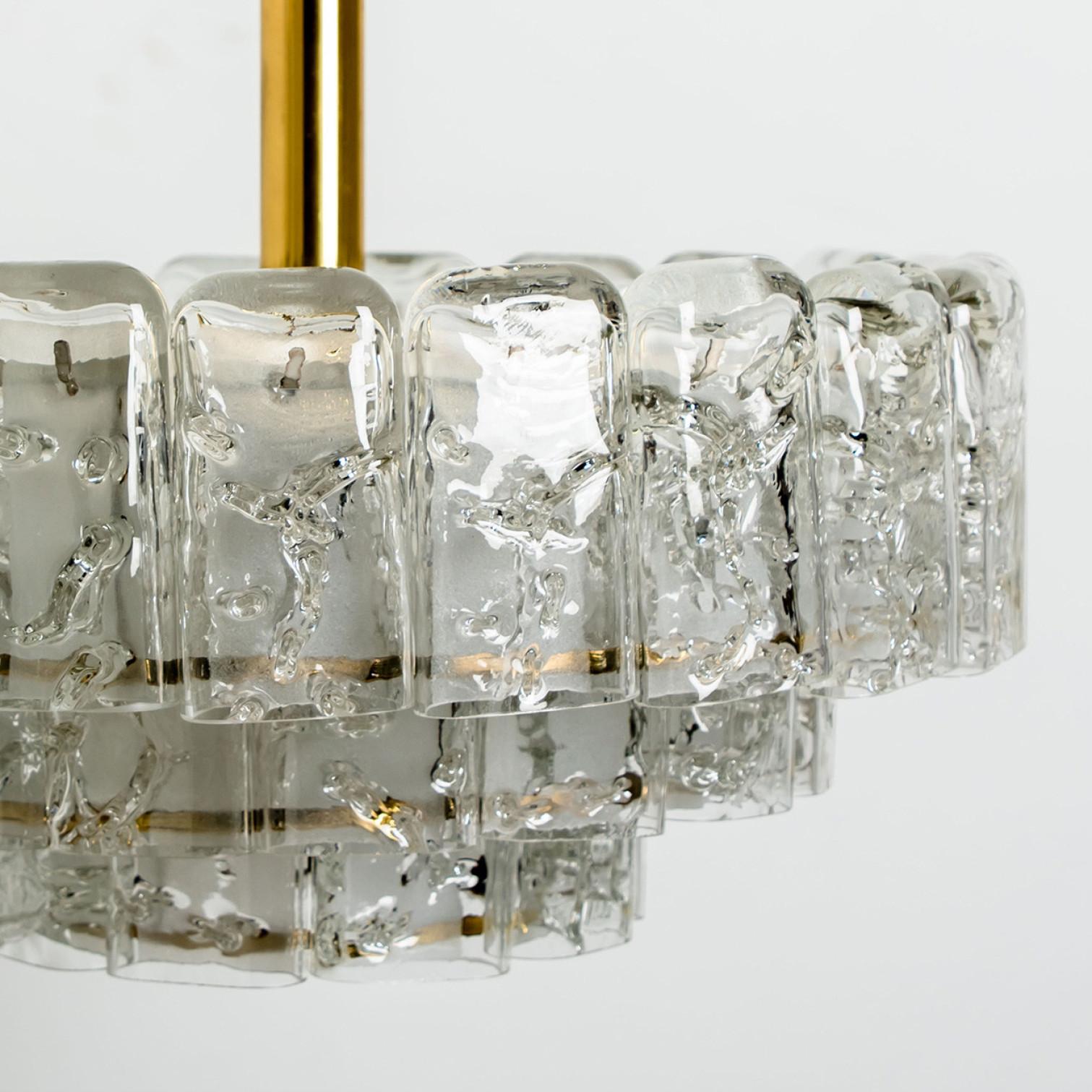 Other 1 of the 2 Cylindrical 3 Tier Ice Glass Chandelier by Doria,  1960s For Sale