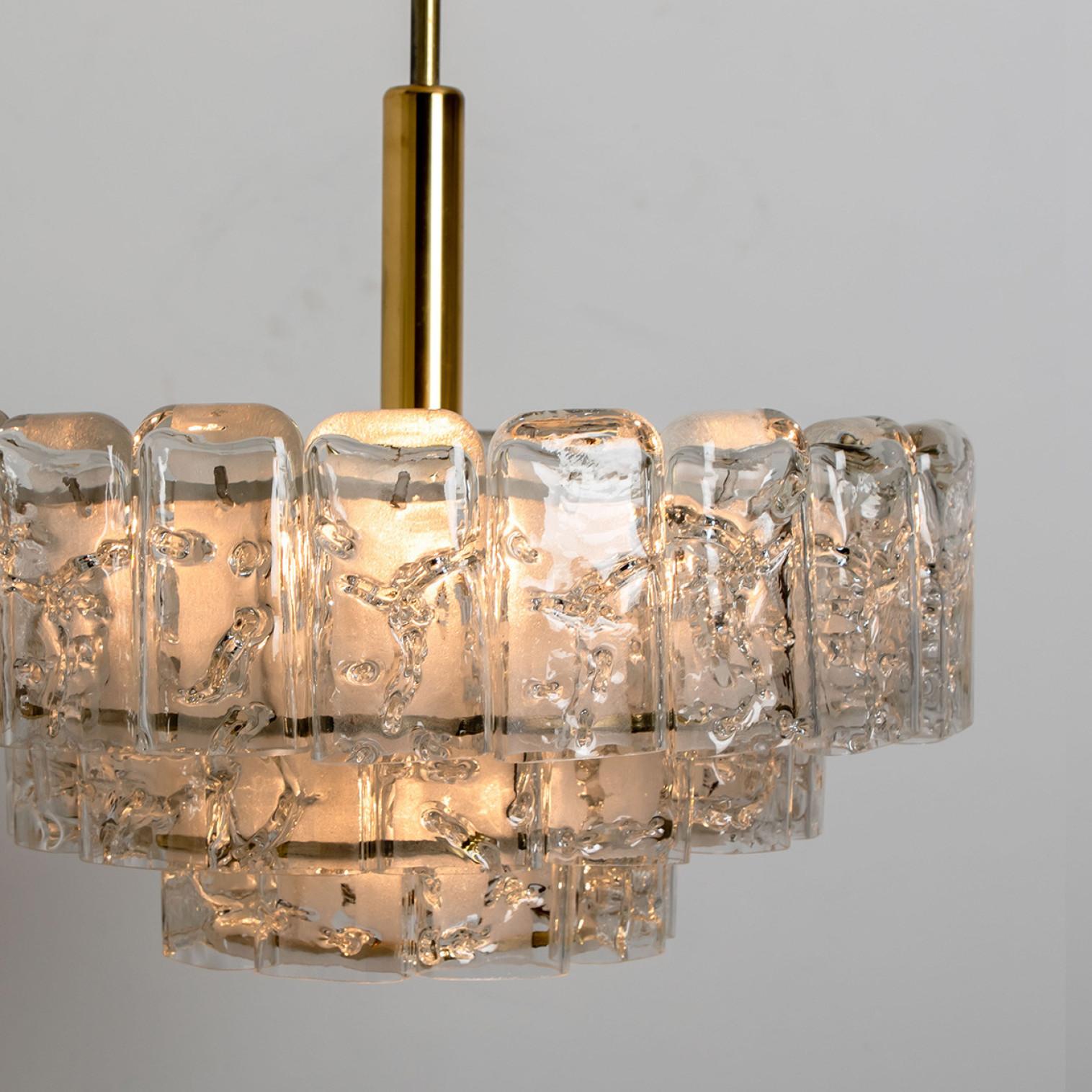 Mid-20th Century 1 of the 2 Cylindrical 3 Tier Ice Glass Chandelier by Doria,  1960s For Sale