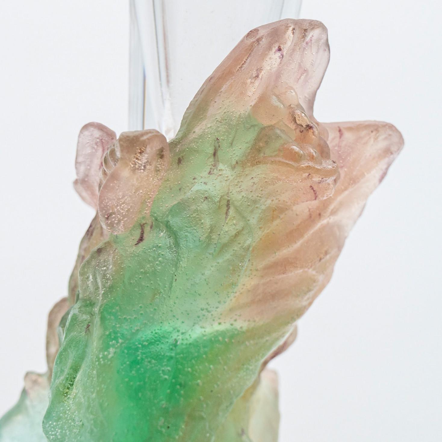 Art Nouveau 1 dei 2 vasi Soliflores in vetro artistico Daum, Fiori Rosa Verde, Francia in vendita