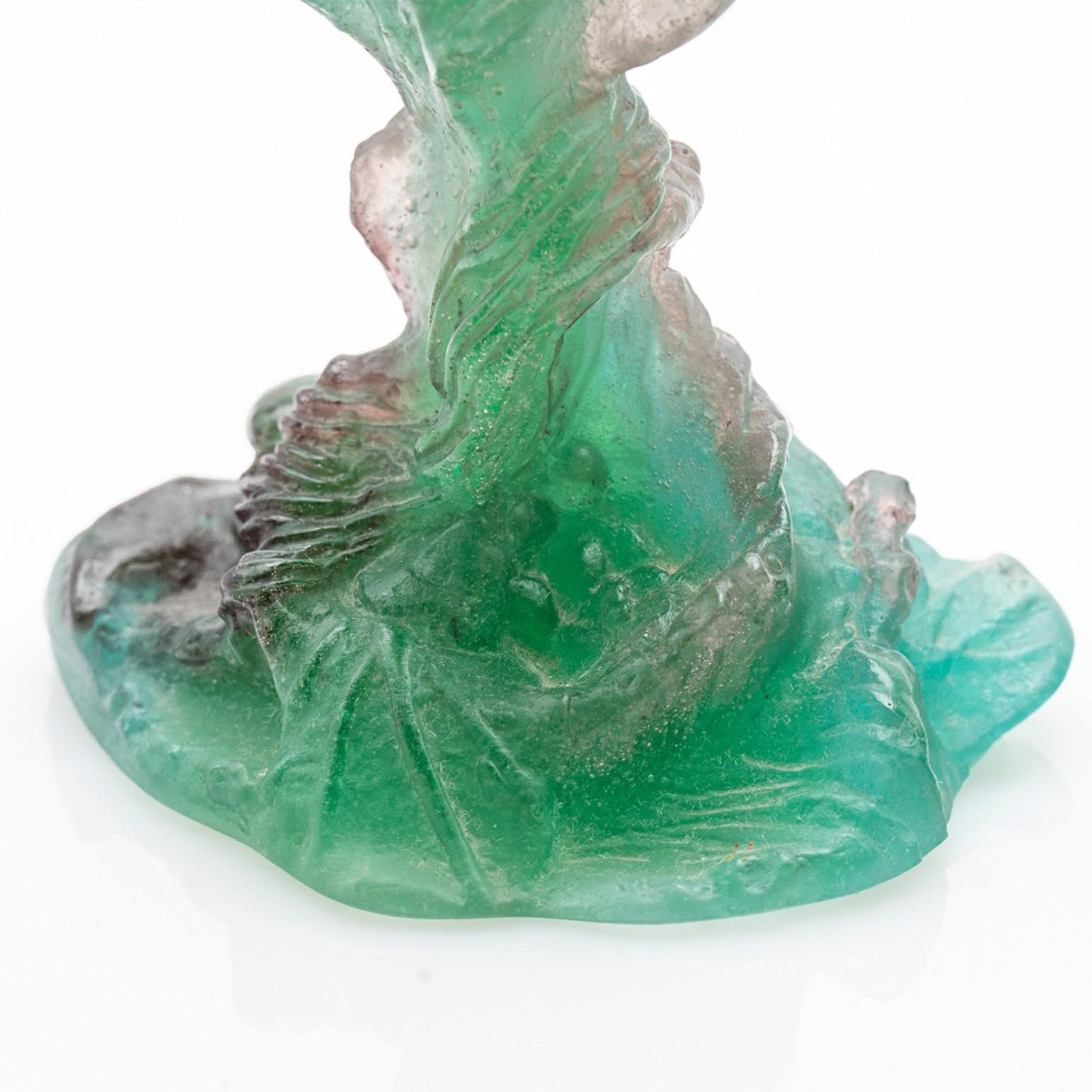 Fine XX secolo 1 dei 2 vasi Soliflores in vetro artistico Daum, Fiori Rosa Verde, Francia in vendita