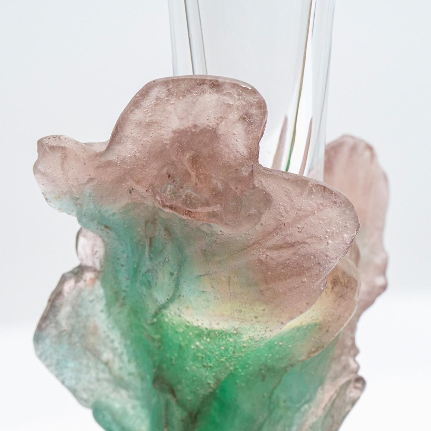 1 de los 2 Jarrones Daum Art Glass Soliflore, Flores Rosa Verde, Francia Vidrio artístico en venta