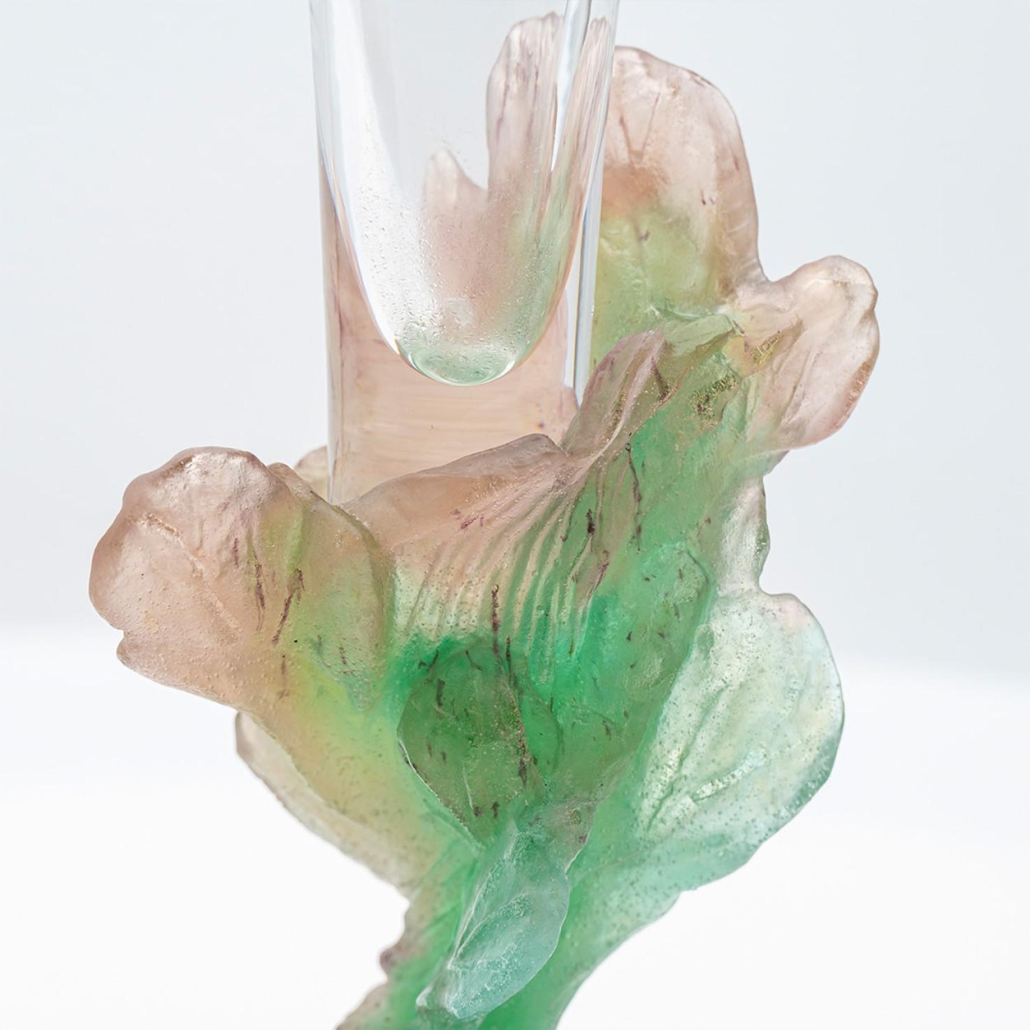 1 de los 2 Jarrones Daum Art Glass Soliflore, Flores Rosa Verde, Francia en venta 1