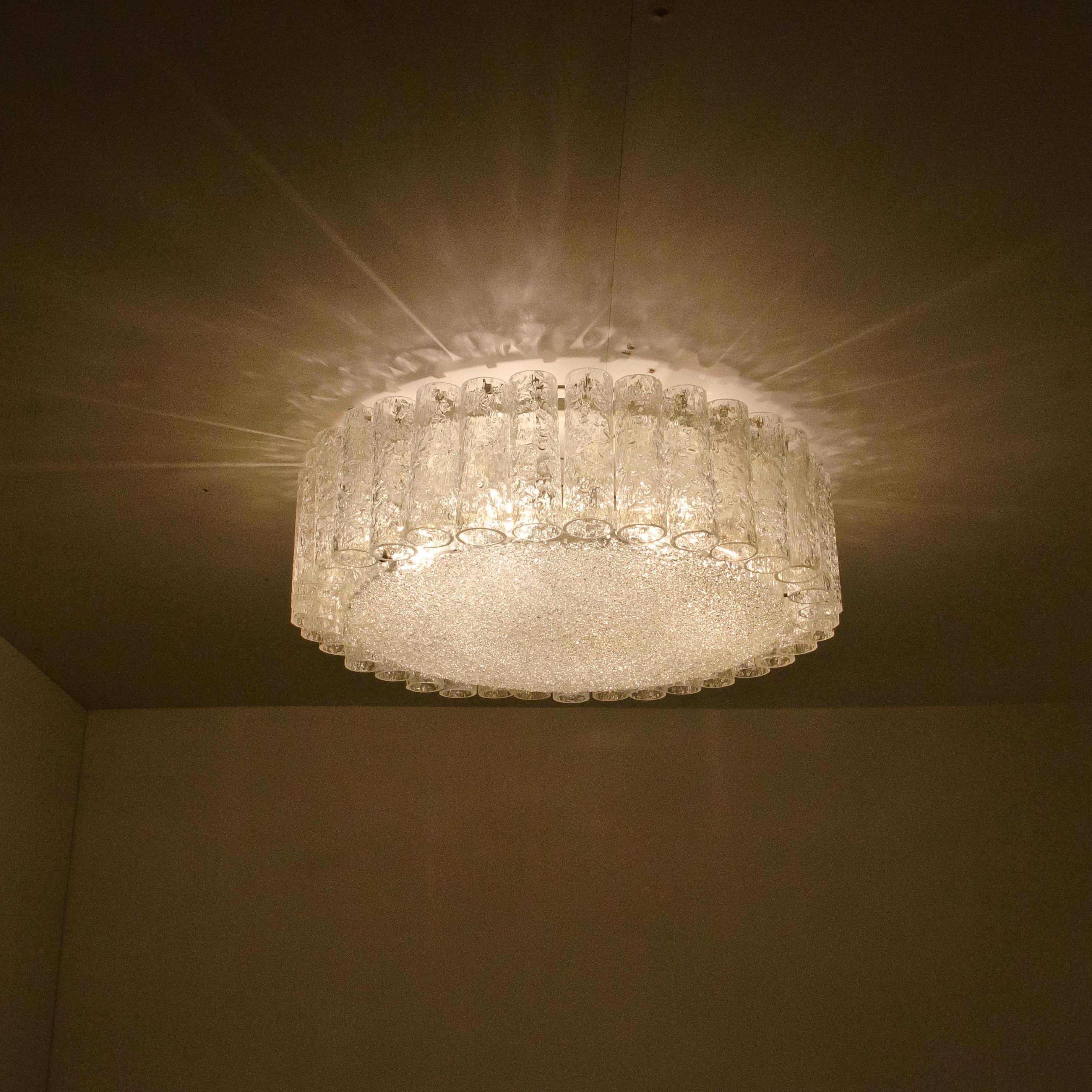 Steel 1 of the 2 Doria Clear Flushmount Chandeliers, 1960 For Sale
