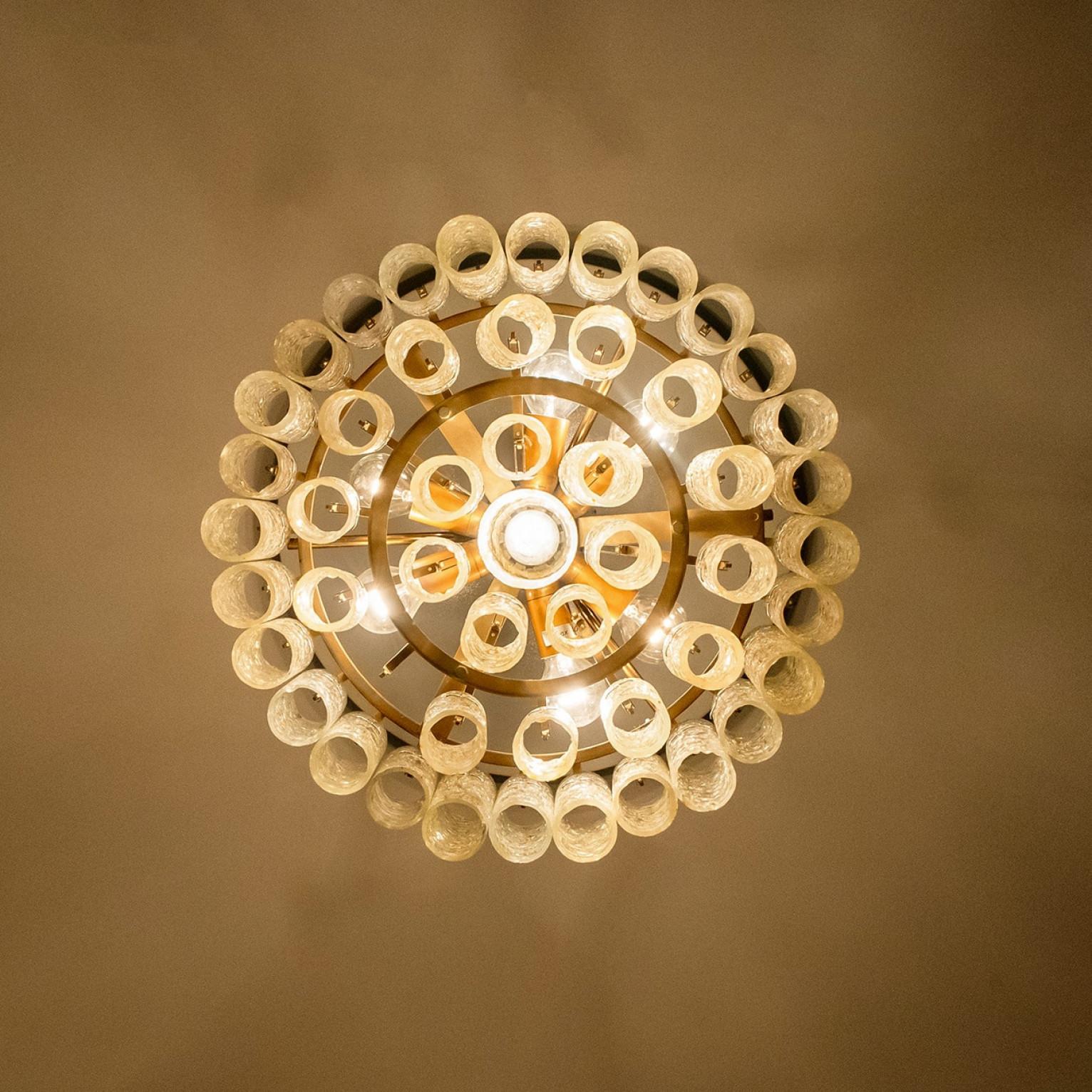 1 of the 2 Doria Gold Flakes Glass and Brass Chandeliers, Germany 1960s For Sale 4