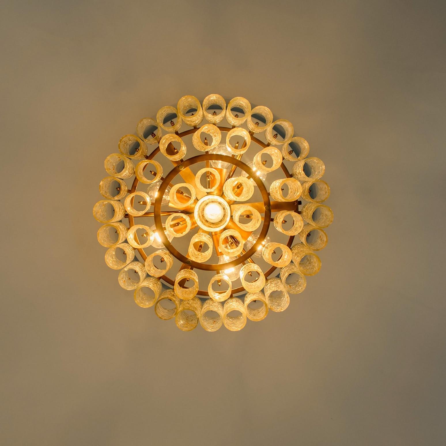 1 of the 2 Doria Gold Flakes Glass and Brass Chandeliers, Germany 1960s For Sale 5