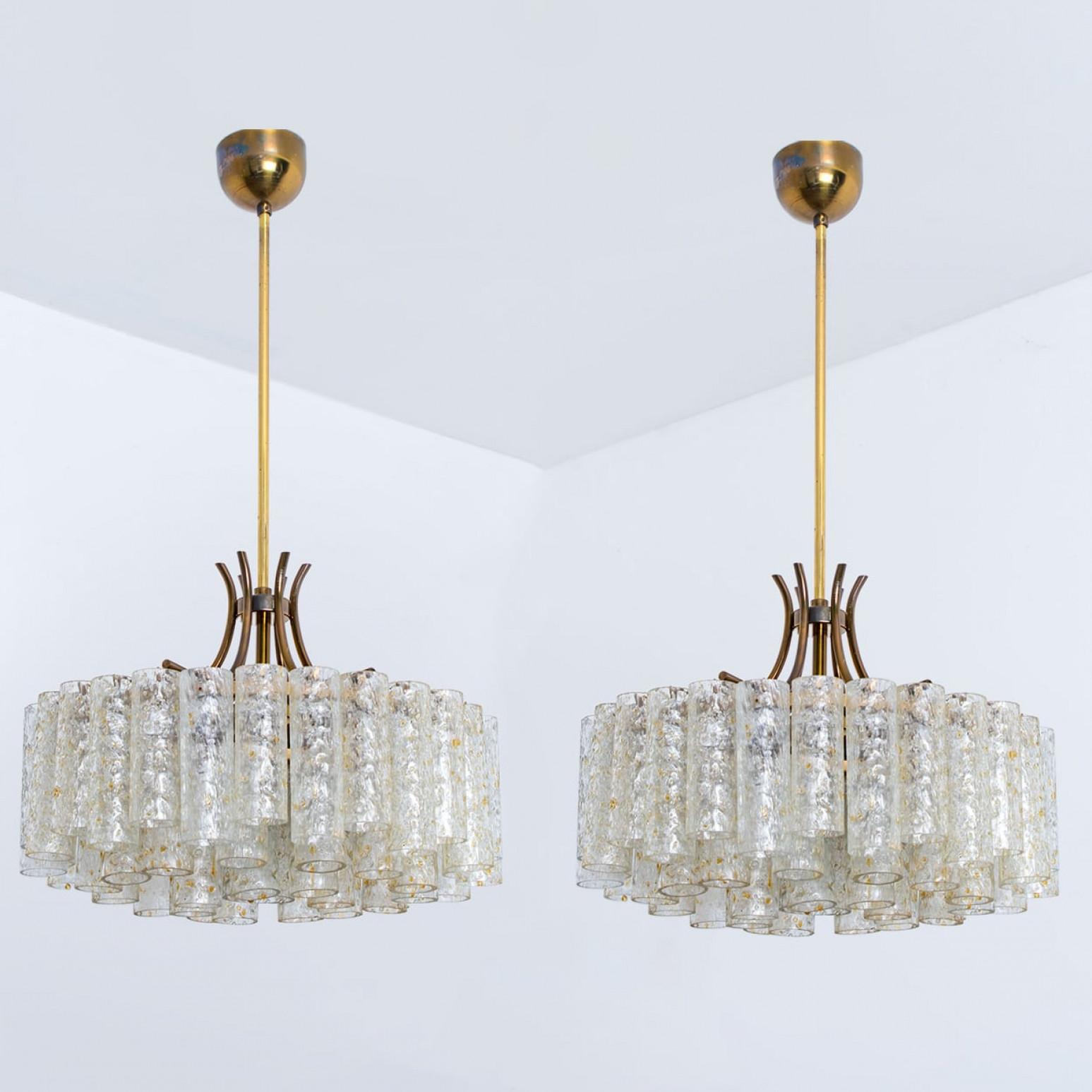 1 of the 2 Doria Gold Flakes Glass and Brass Chandeliers, Germany 1960s For Sale 7