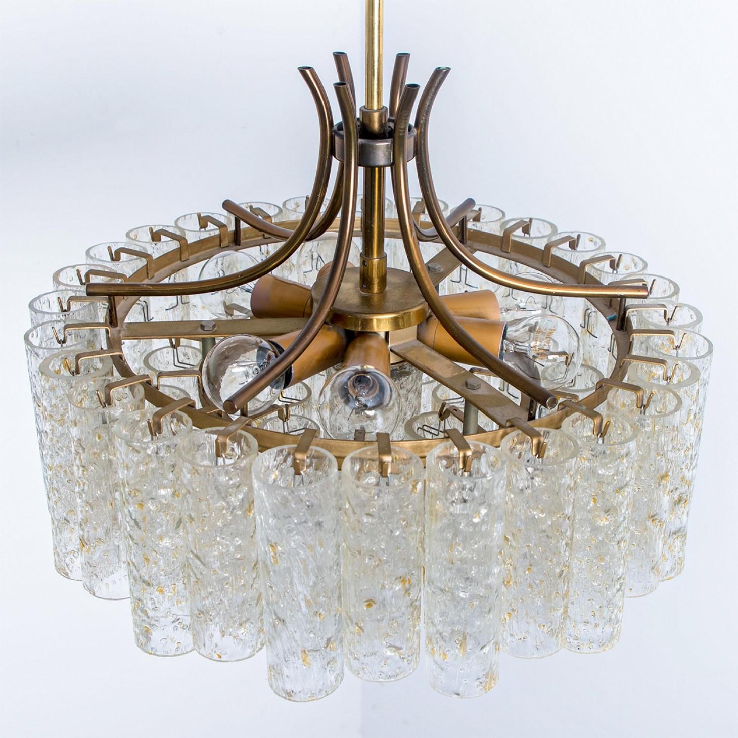 1 of the 2 Doria Gold Flakes Glass and Brass Chandeliers, Germany 1960s For Sale 8