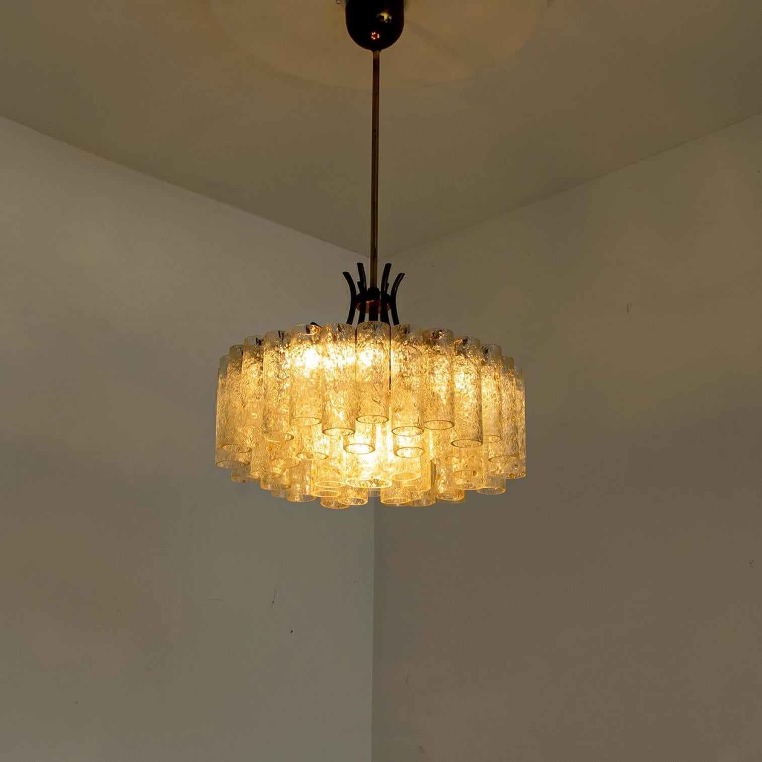 1 of the 2 Doria Gold Flakes Glass and Brass Chandeliers, Germany 1960s For Sale 9