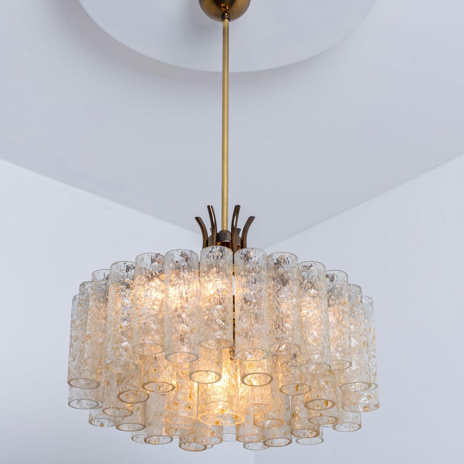 1 of the 2 Doria Gold Flakes Glass and Brass Chandeliers, Germany 1960s For Sale 11