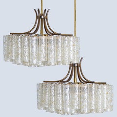1 of the 2 Doria Gold Flakes Glass and Brass Chandeliers, Germany 1960s