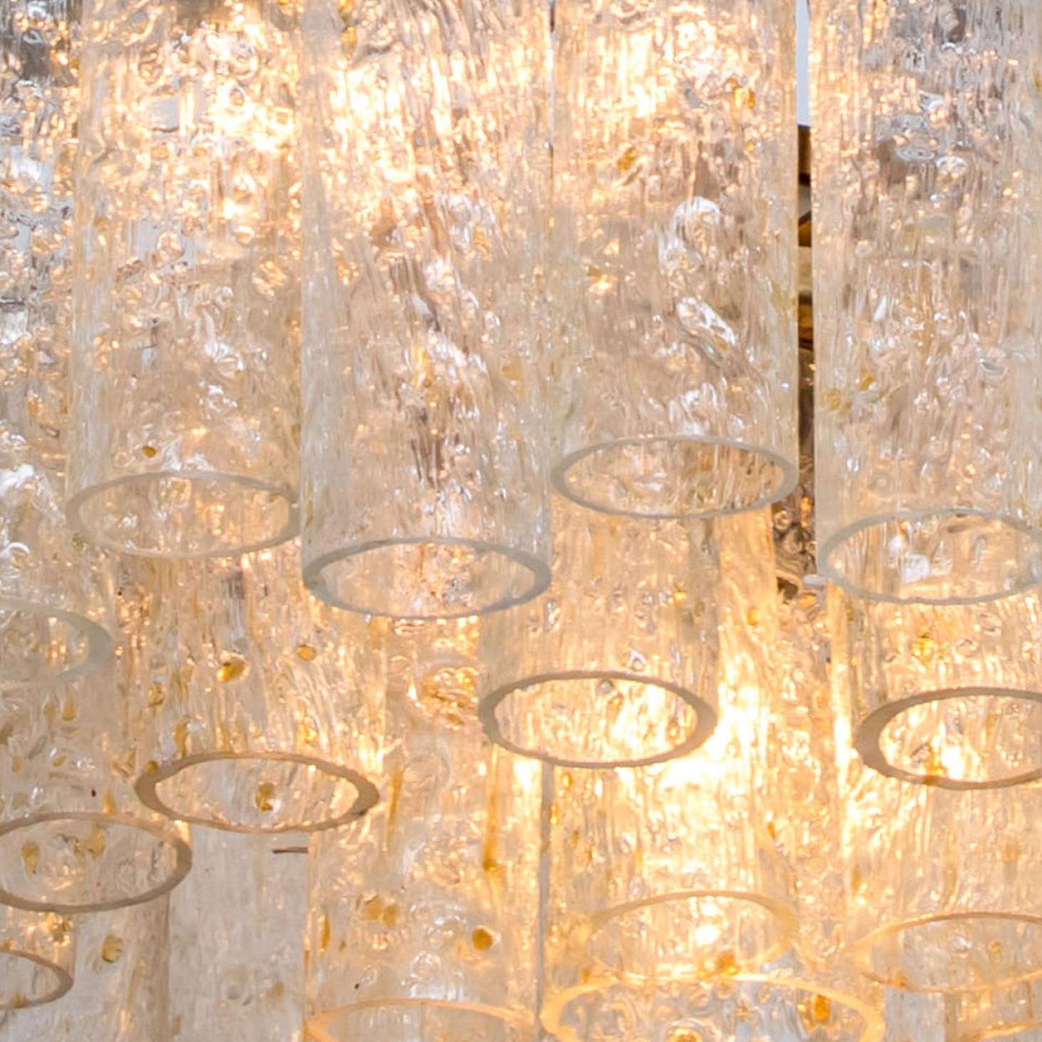 Mid-Century Modern 1 of the 2 Doria Gold Flakes Glass and Brass Chandeliers, Germany 1960s For Sale