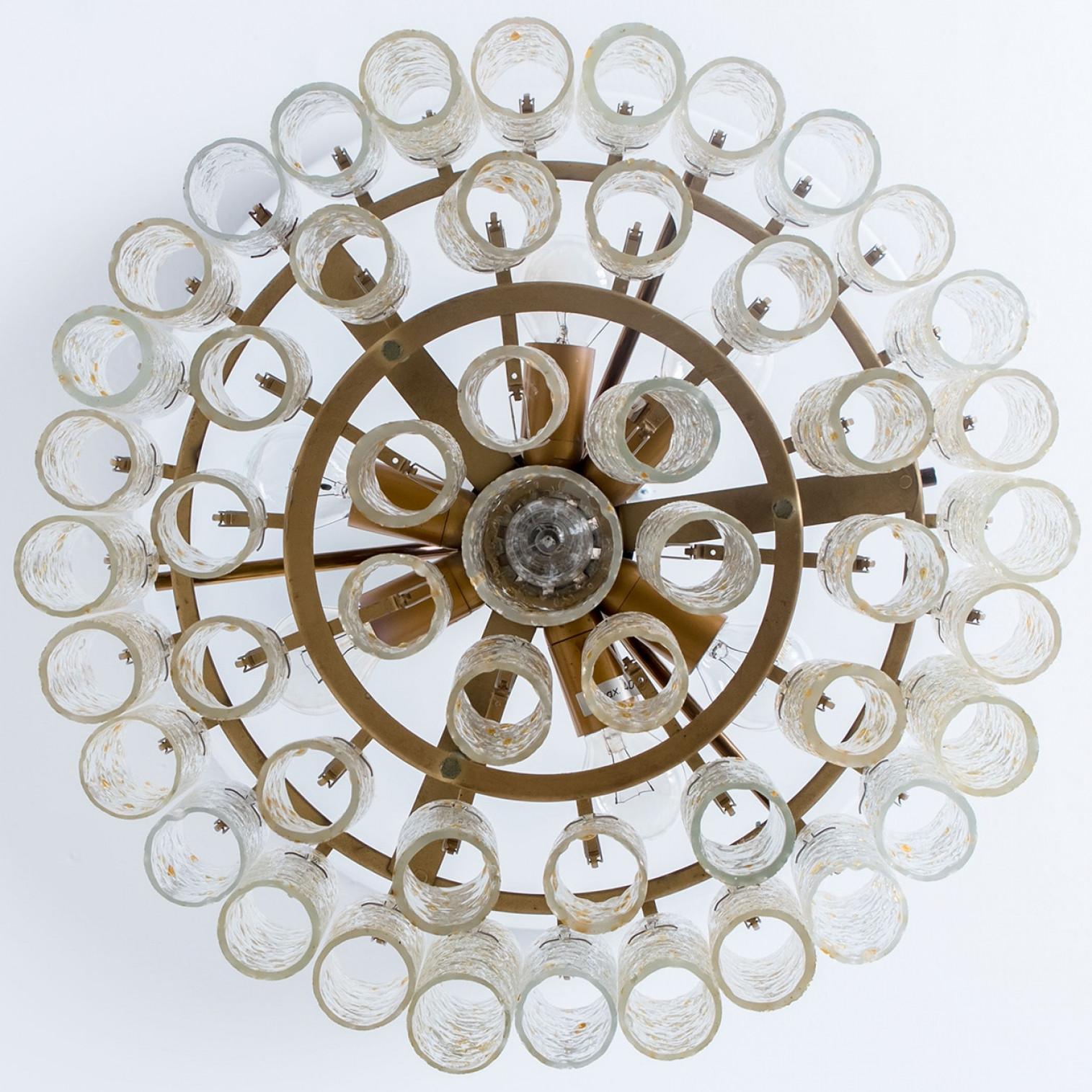 Mid-20th Century 1 of the 2 Doria Gold Flakes Glass and Brass Chandeliers, Germany 1960s For Sale