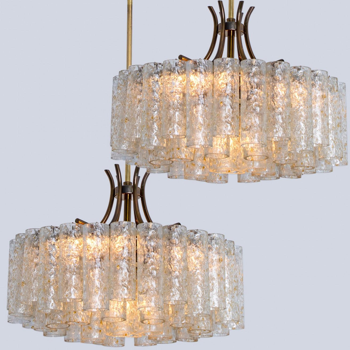 1 of the 2 Doria Gold Flakes Glass and Brass Chandeliers, Germany 1960s For Sale 3