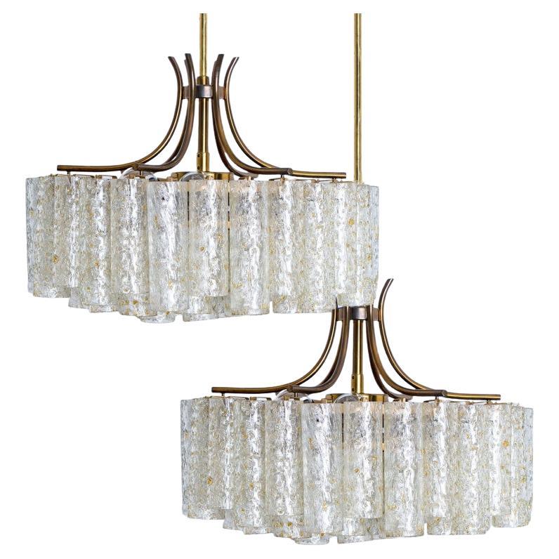 1 of the 2 Doria Gold Flakes Glass and Brass Chandeliers, Germany 1960s For Sale