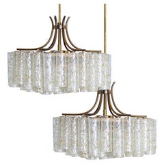1 of the 2 Doria Gold Flakes Glass and Brass Chandeliers, Germany 1960s