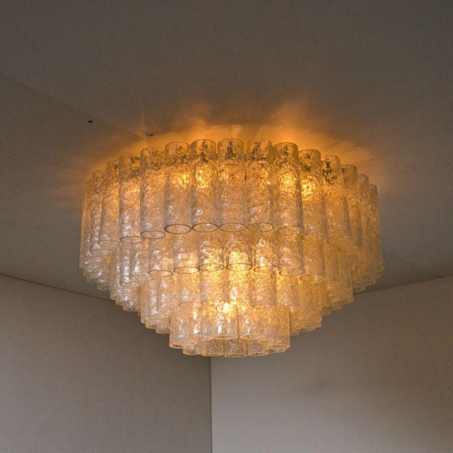 Steel 1 of the 2 Doria Organic Ballroom Flush Mounts with Glass Tubes, 1960s For Sale