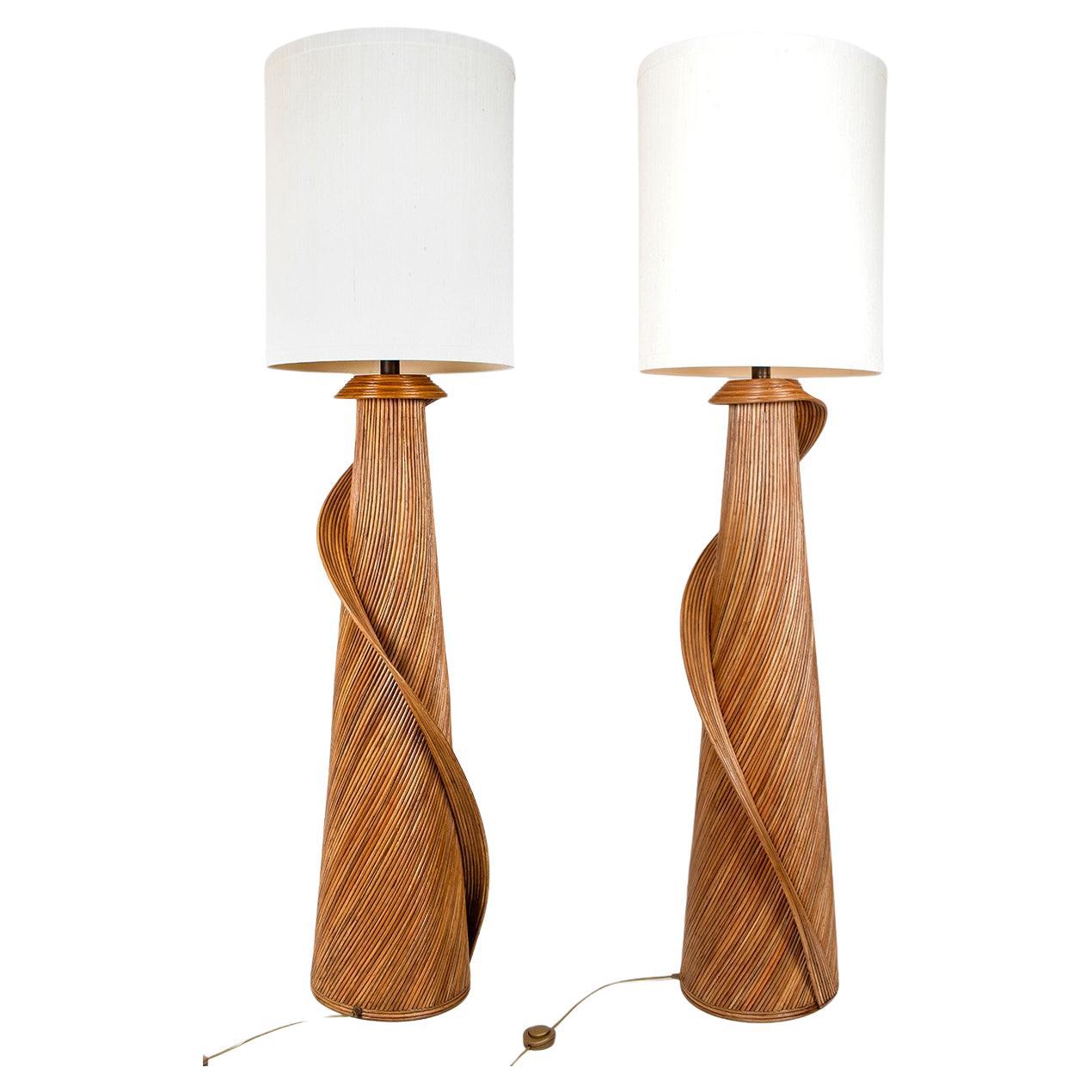 1 of the 2 Eco-friendly Large Rattan Floor Lamps by René Houben For Sale