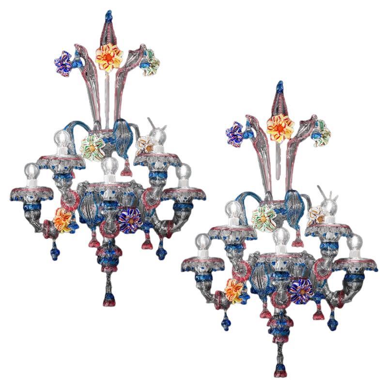 1 of the 2 Exceptional and Rich Wall Lights,  Murano