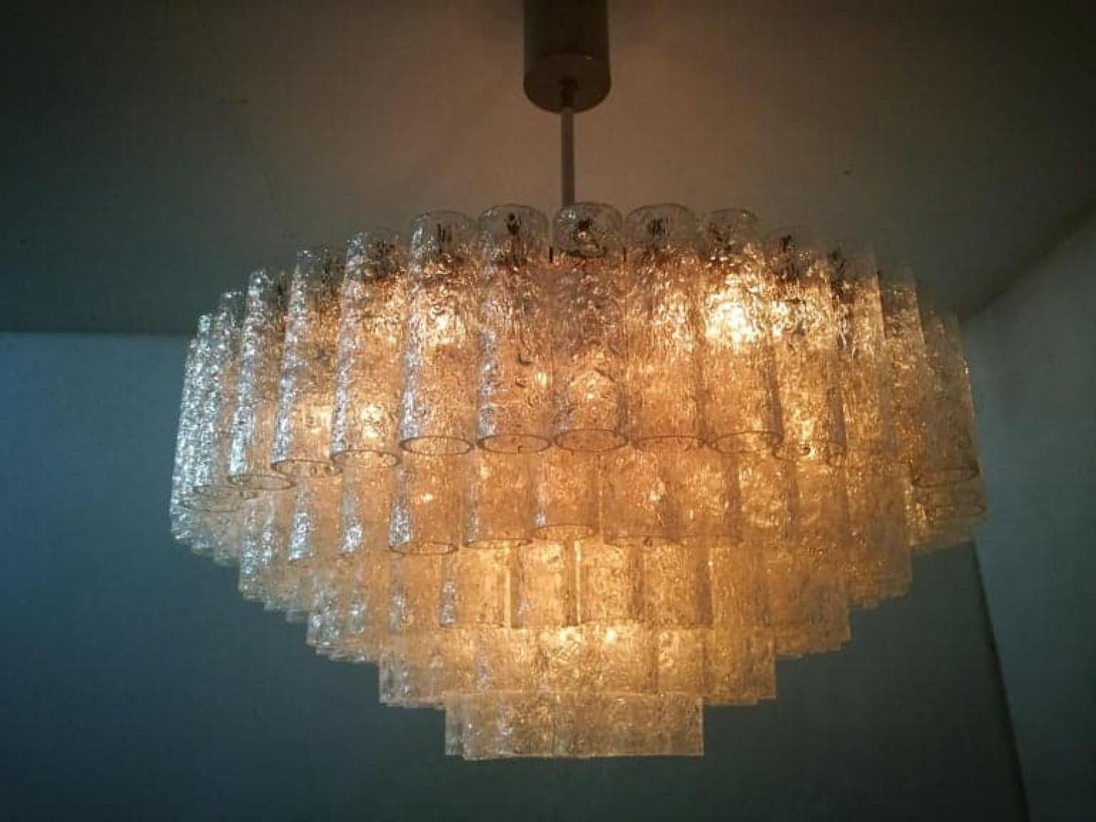 1 of the 2 Exceptional Huge Five-Tier Doria Light Sculpture, 130 Glass Tubes For Sale 5