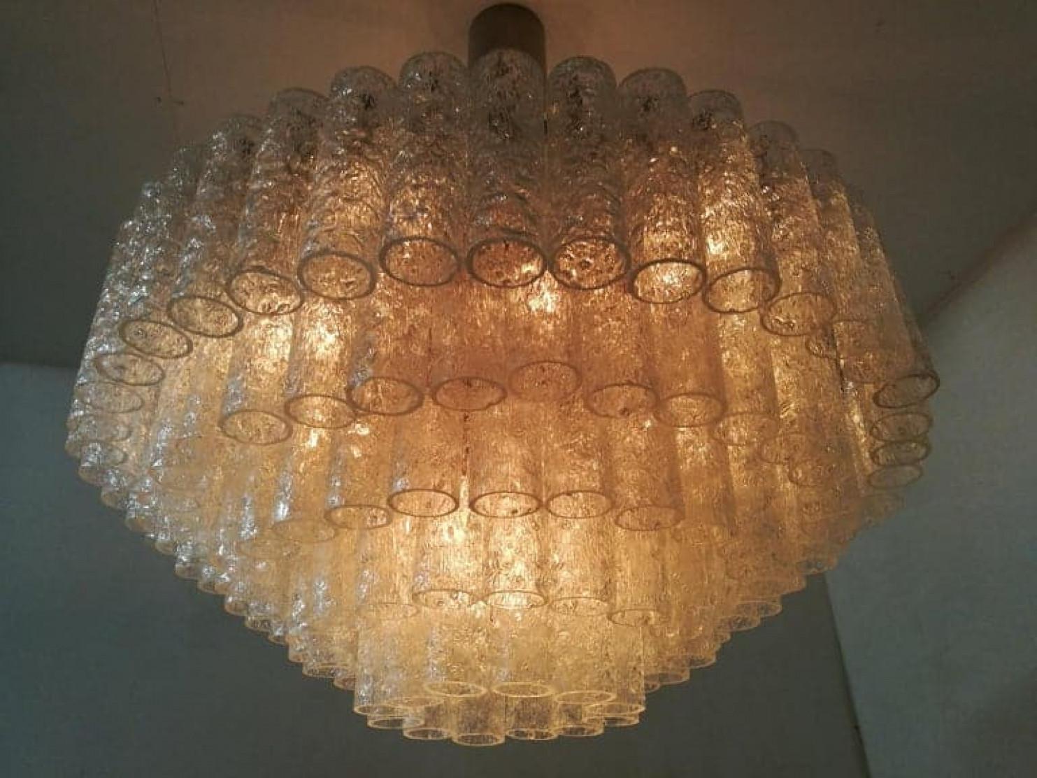 1 of the 2 Exceptional Huge Five-Tier Doria Light Sculpture, 130 Glass Tubes For Sale 8