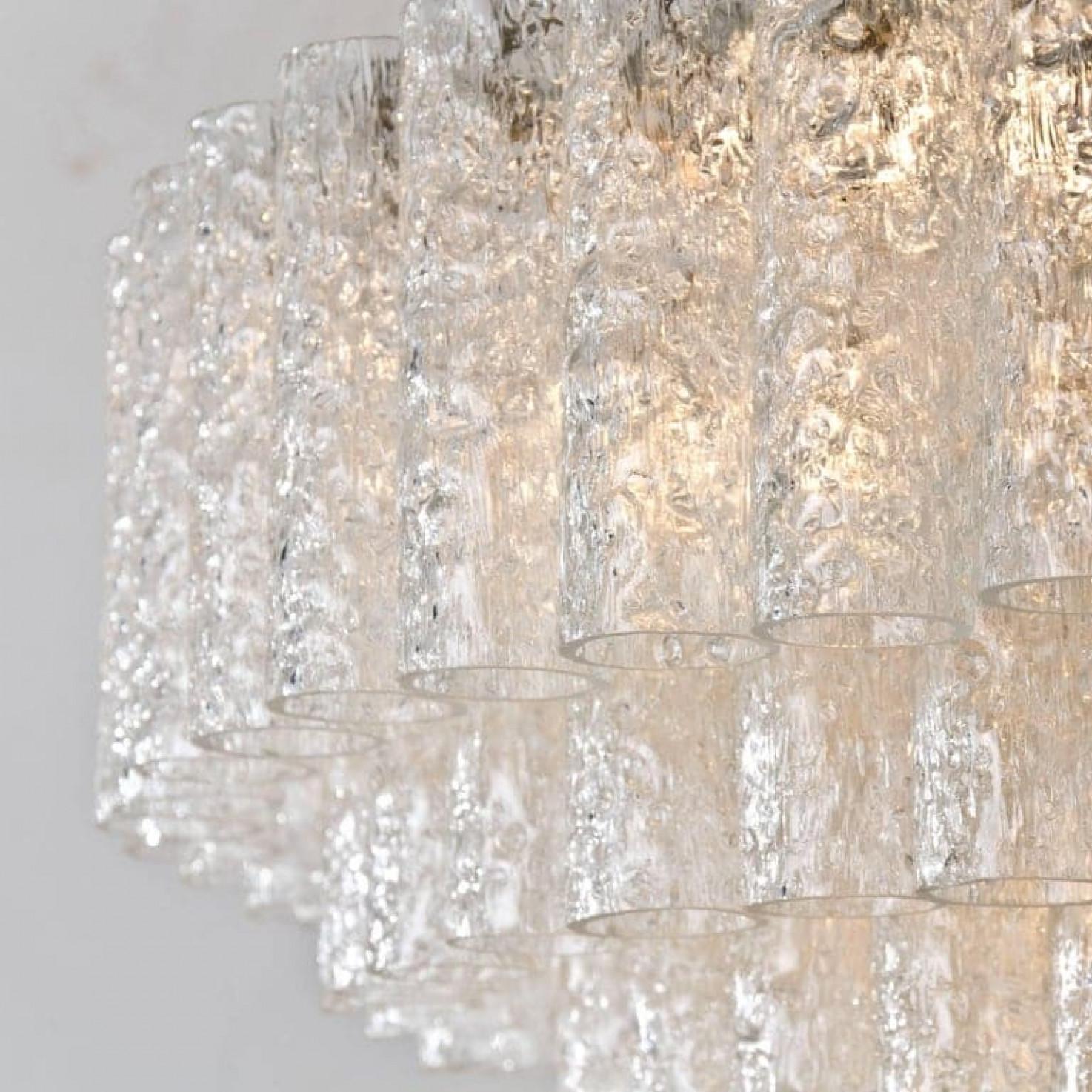 Mid-20th Century 1 of the 2 Exceptional Huge Five-Tier Doria Light Sculpture, 130 Glass Tubes For Sale