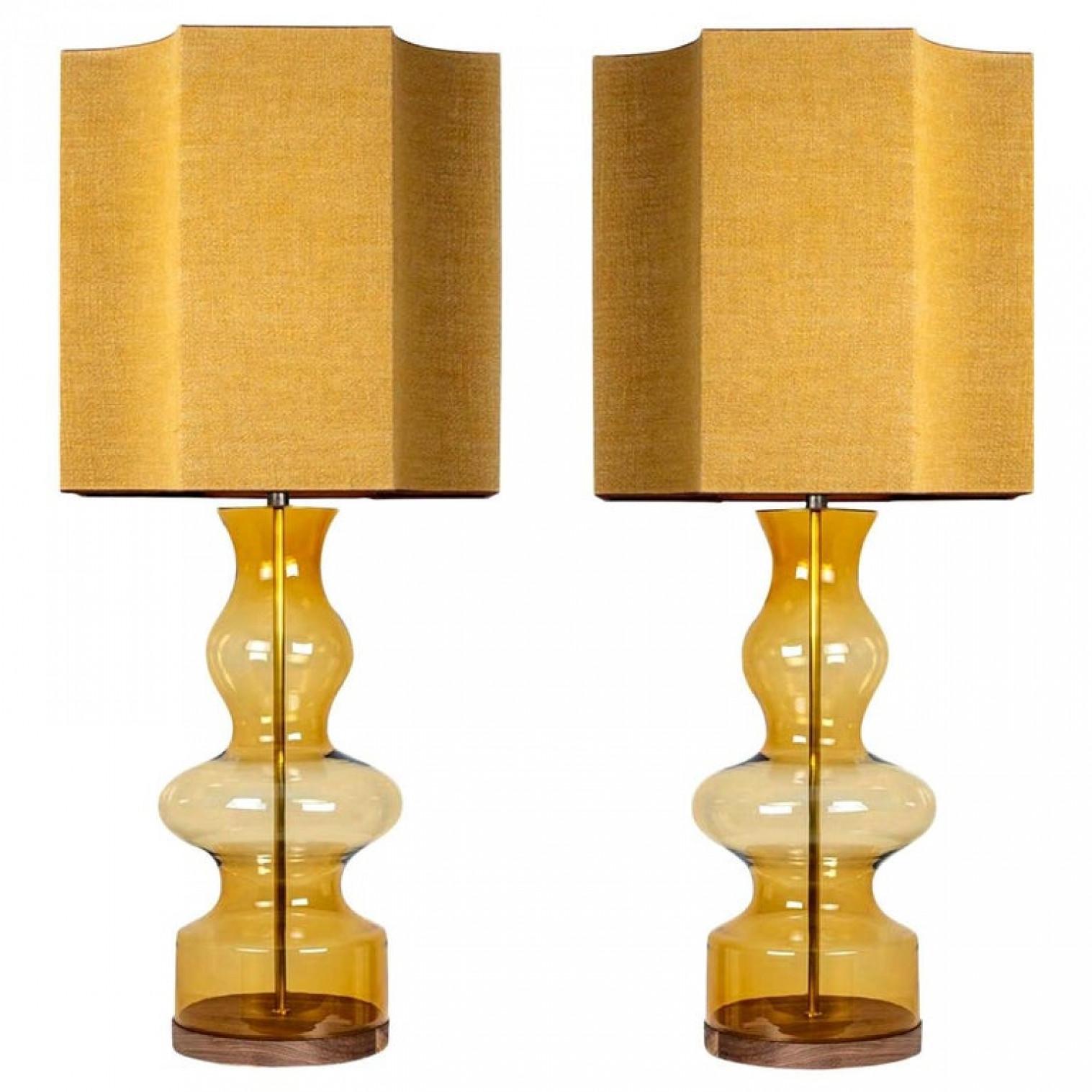 Adam Style 1 of the 2 Extra Large Glass Shaped Table Lamp with Custom Made Silk Lamp R Houb For Sale