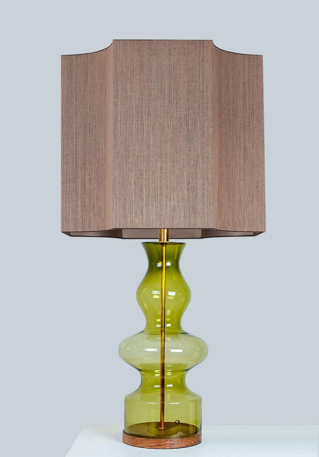 Other 1 of the 2 Extra Large Green Glass Shaped Table Lamps with Rattan Lampshades For Sale