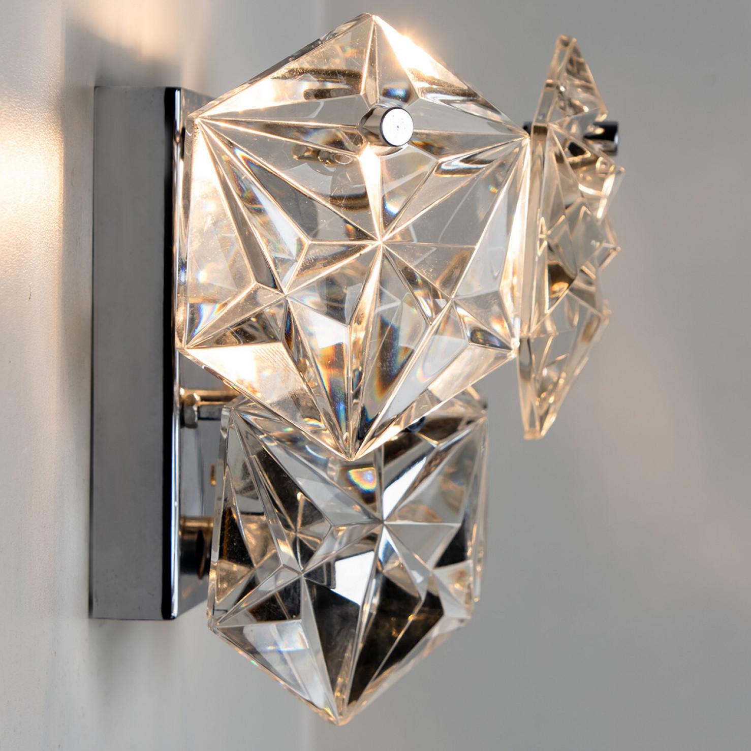 1 of the 2 Faceted Crystal and Silver Chrome Sconces by Kinkeldey, Germany, 1970 For Sale 5