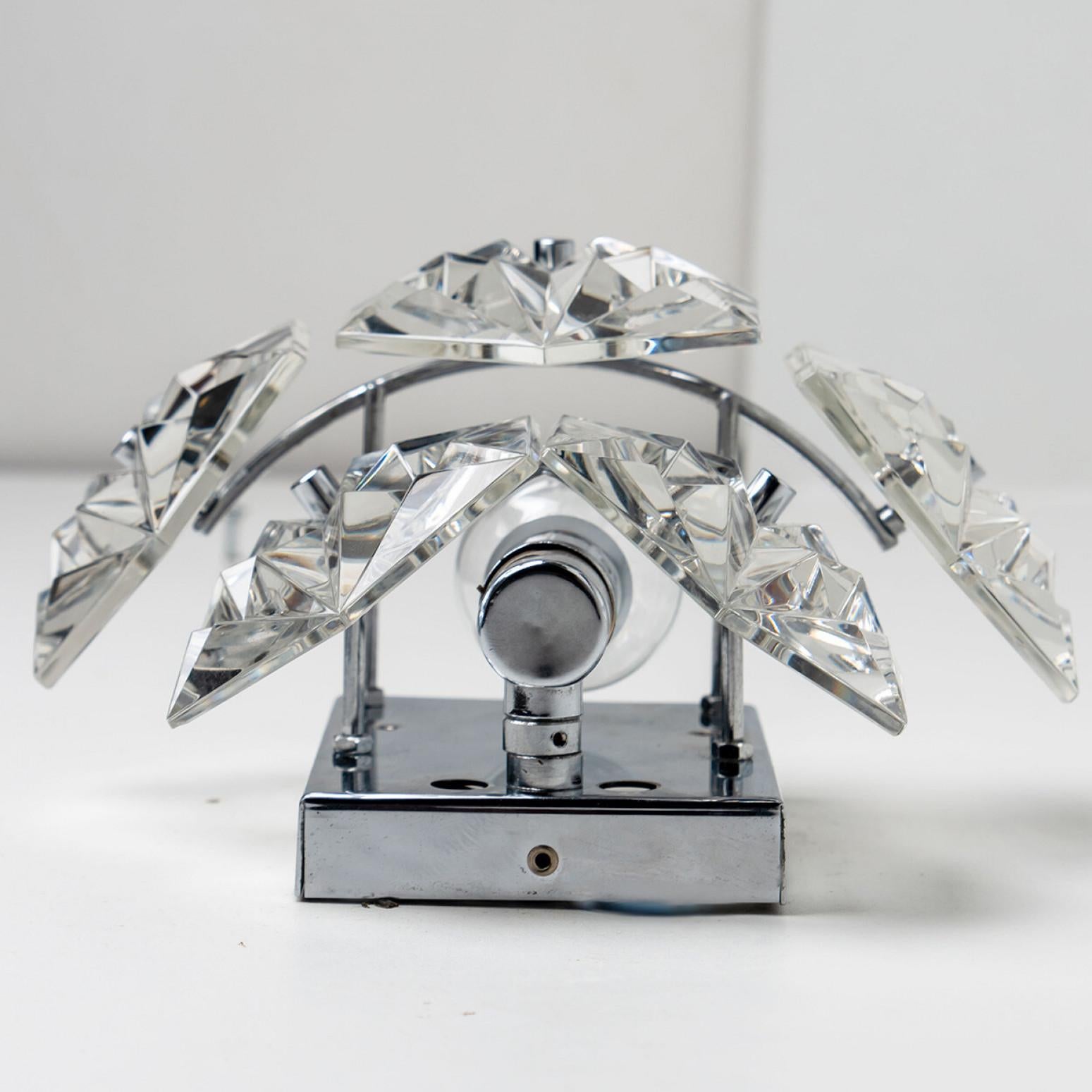 20th Century 1 of the 2 Faceted Crystal and Silver Chrome Sconces by Kinkeldey, Germany, 1970 For Sale